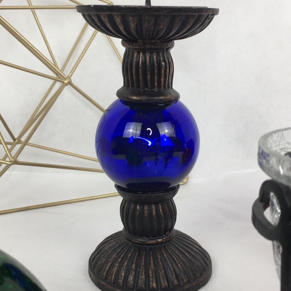 Red Green Blue & Clear Glass Candle Holders - Picture 6 of 7